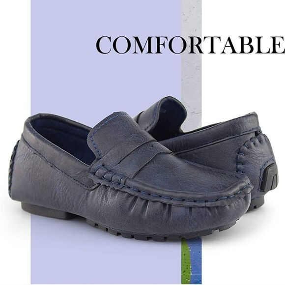 NIB Hawkwell Kids Casual Penny Loafer Moccasin Dress Driveing Shoes NAVY - Picture 2 of 7